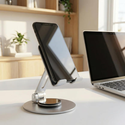 Universal Metal Cell Phone Stand, Multi-Angel Adjustable 360° Rotation Non-Slip Metal Phone Stents (Aurora Silver)