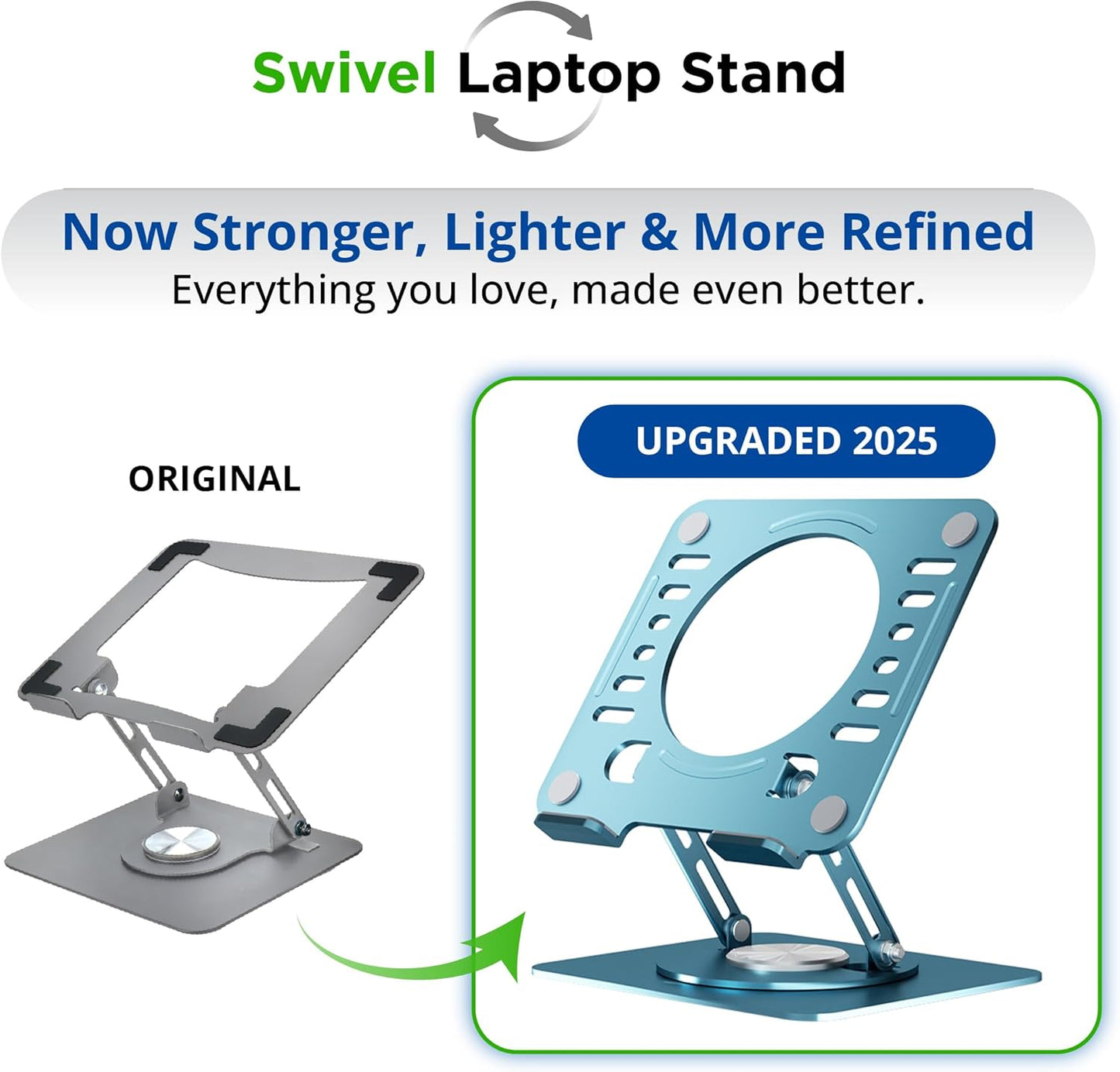 Uncaged Ergonomics Swivel Laptop Stand for Desk, Adjustable Computer iPad Stand for Desk w/ 360 Rotation, Portable Laptop Holder for Home Office Ergonomic Supplies (Black)