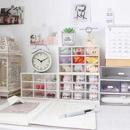 Feadily 4PCS Small Drawer Organizer for Desk, Desktop Drawer Organizer with 9 Clear Drawers, Plastic Desktop Storage Drawers 7.1 Inch x 3 .9 Inch x 4.7 Inch, White