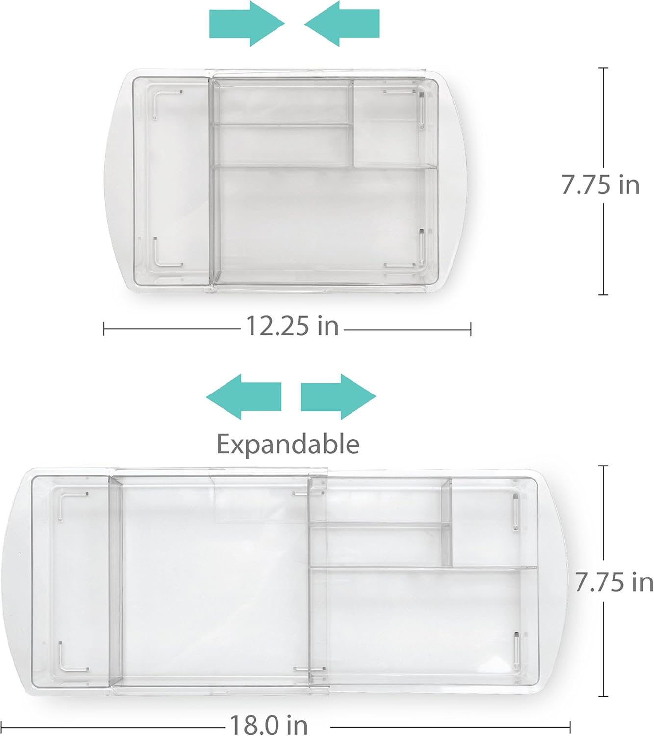 BINO | 7-Section Expandable Plastic Drawer Organizer | Makeup Storage | Space-Saving Makeup Storage | BPA - Free Material | Home Essential | Bathroom Vanity Organizer | Cosmetic