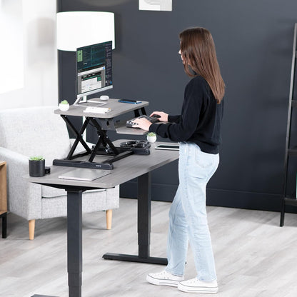 VIVO 26 inch Desk Converter, K Series, Height Adjustable Sit to Stand Riser, Dual Monitor and Laptop Workstation with Keyboard Tray, Black, DESK-V026KB
