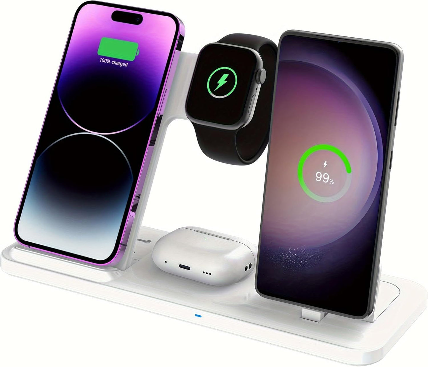 Wireless Charger for iPhone Charging Station, Foldable 4 in 1 Fast Charging for iPhone 16 15 14 13 12 Pro Max Plus, Charger Stand for Apple Watch & Airpods 4 3 2 Pro,for Samsung Series Black