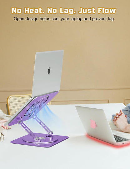Adjustable Laptop Stand for Desk-360° Rotating Base Aluminum Laptop Riser,Ergonomic Computer Stand for Office Home MacBook Pro/Air Dell HP up to 16'',Black