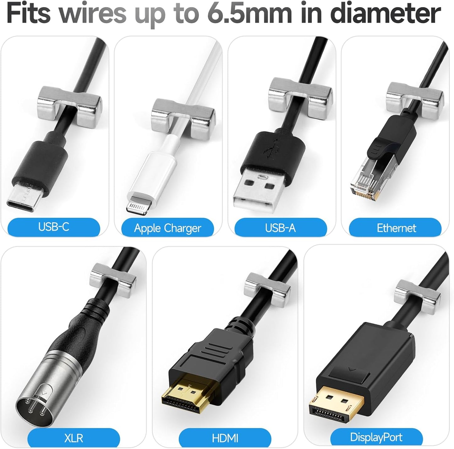 10 Pack Magnetic Cord Organizer Holder, Cable Clips - Strong Magnet Wire Management for Desk, Under Desk, Nightstand, Office, Car, Kitchen, Adjustable