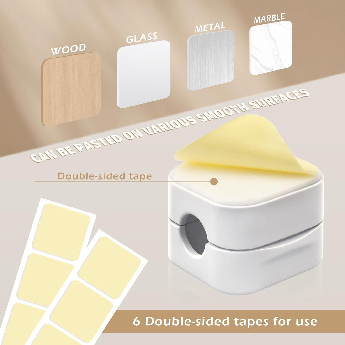 Quacc 6 PCS Magnetic Cable Clips Cord Organizer Holder Clips Desktop Cable Management for Home Desk Nightstand Car Wall - White