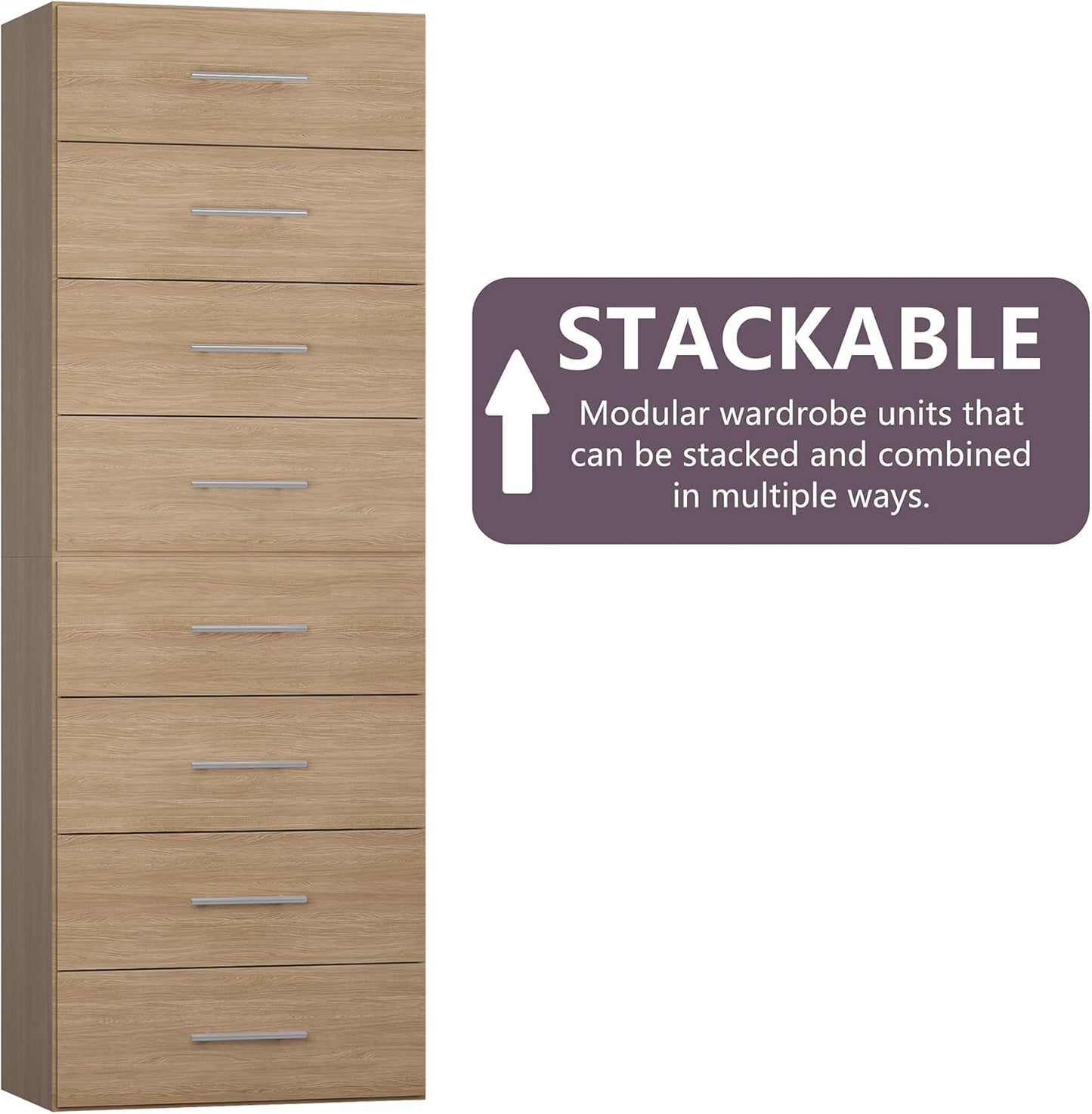4-Drawer Stackable Storage Organizer Unit for Closet, Modular Wood Closet Storage Bins with Drawers, Closet She-lf Organizer Basket for Hanging Clothes, Wood, 25.5"W