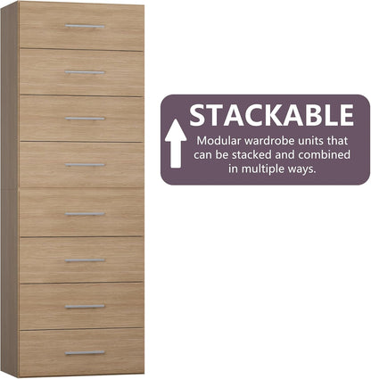 4-Drawer Stackable Storage Organizer Unit for Closet, Modular Wood Closet Storage Bins with Drawers, Closet She-lf Organizer Basket for Hanging Clothes, Wood, 25.5"W
