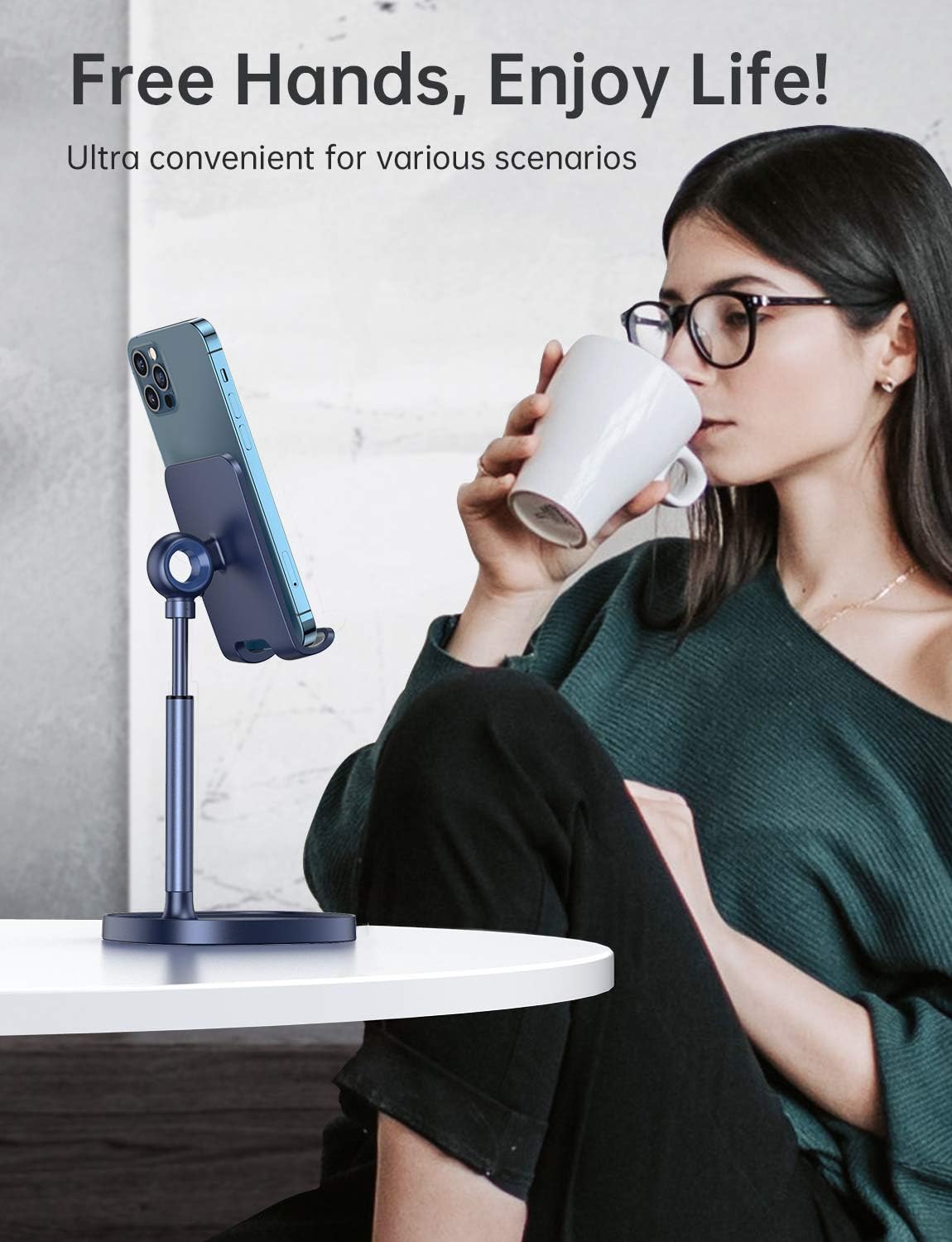 LISEN Cell Phone Stand Phone Holder for Desk Office Decor, Office Desk Accessories Women PC Gaming Essentials iPhone Stand Gadgets Men Gifts for Mom Fit OtterBox Case Switch iPad Air Tablet 4-10 in