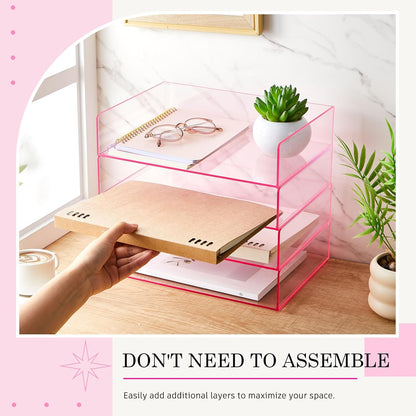 Harloon 4 Tier Paper Organizer Letter Tray Acrylic Desk File Organizer Heavy Duty Stackable Documents Clear Letter Paper Holder Sorter Office Tray for A4, Office Classroom Home File Pad Notebooks