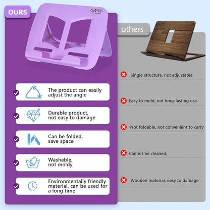 Portable Book Stand Book Holder Book Rest for Kids Reading Hands Free Cookbook Holder Textbook Stands Music Stand Lightweight Waterproof Book Stand Gifts School Supplies (Purple 11.82" *8.26")
