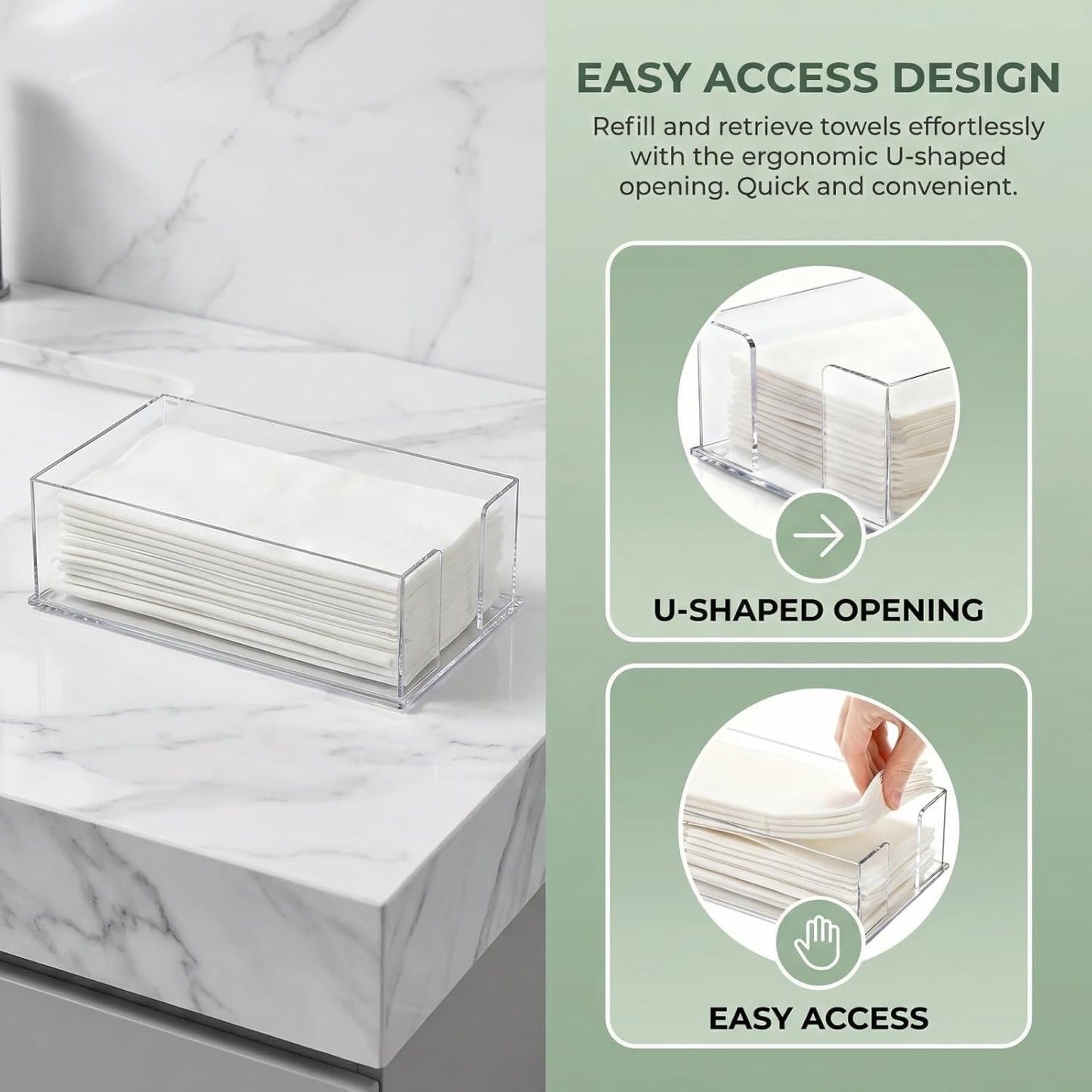 Cididu 2 Pack Acrylic Napkin Holder for Table, Clear Guest Paper Hand Towel Holder for Bathroom Countertop, 0.12'' Thickness Paper Napkin Dispenser Organizer Tray for Parties, Weddings, Party, Hotel