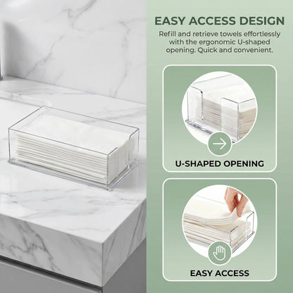 Cididu 2 Pack Acrylic Napkin Holder for Table, Clear Guest Paper Hand Towel Holder for Bathroom Countertop, 0.12'' Thickness Paper Napkin Dispenser Organizer Tray for Parties, Weddings, Party, Hotel