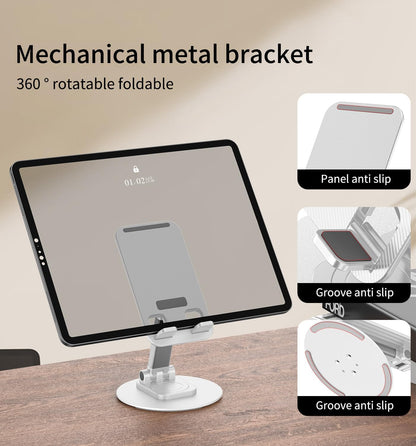 360° Rotating Cell Phone Stand for Desk, Adjustable & Foldable Phone Holder, Aluminum Desktop Phone Stand with Anti-Slip Base, Compatible with iPhone, iPad, Android Phones, K69-Black