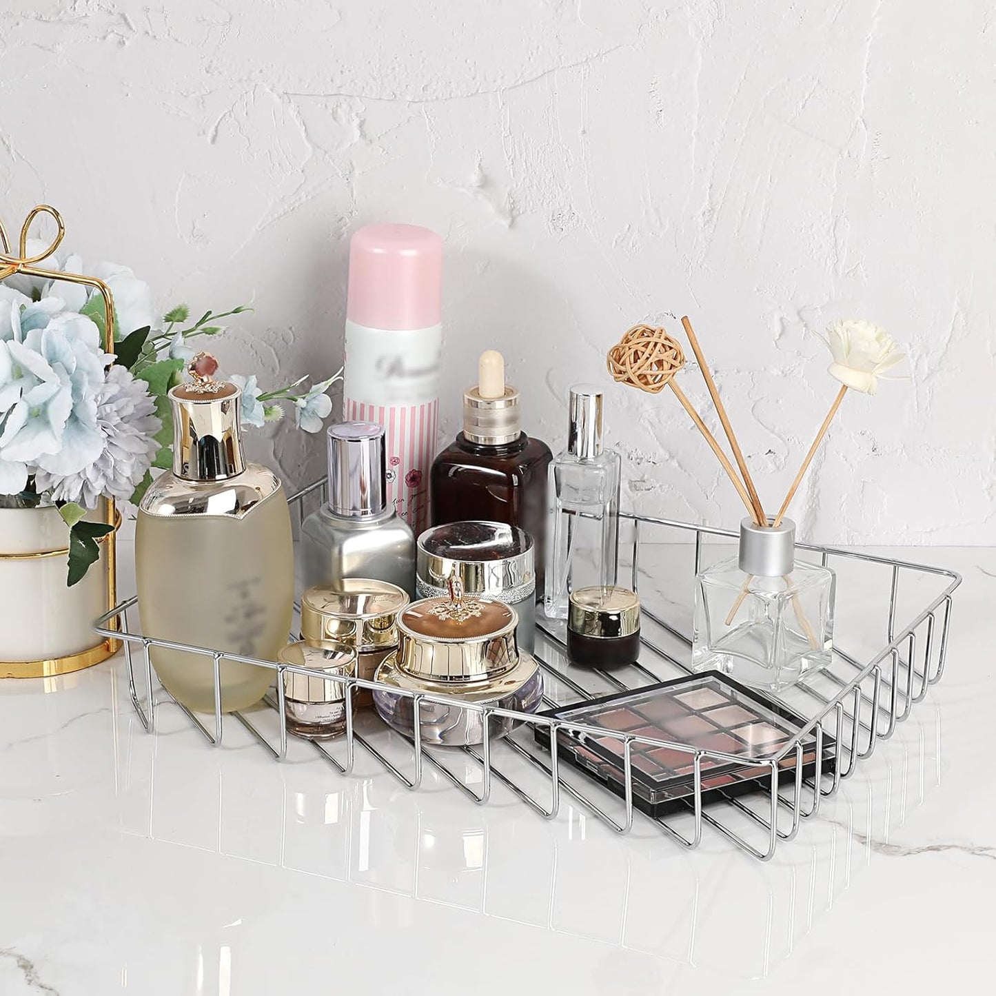 BTSKY Multipurpose A4 File Tray Wire Desk Tray Organizer Elegant Letter Size Desk Documents Trays Magazine Files Storage Basket Organizer Bin for Office Cosmetics Bathroom(Rose Gold)