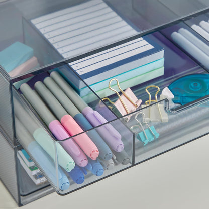 STORi STAX Plastic Stackable Organizer Drawers (Set of 2) Clear | 12.5" Wide | Set Includes Two Open Drawer | Organize Office Desk Accessories & Sort Paper | Made in USA