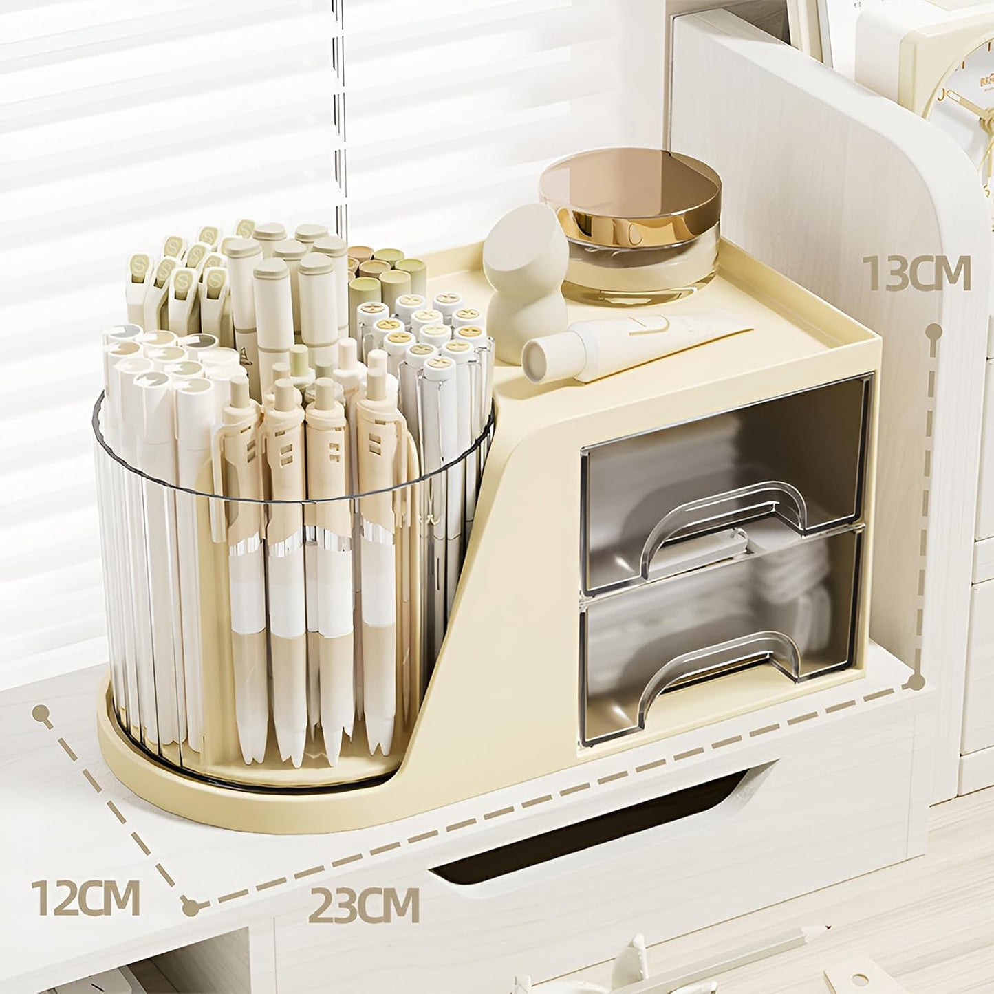 360 Degree Rotating Pencil Pen Holder for Desk , Cute Desk Pen Organizers Desktop Storage Stationery Supplies Cup Pot for Office School Home Art Supply Accessories Caddy Makeup Brush Holder White