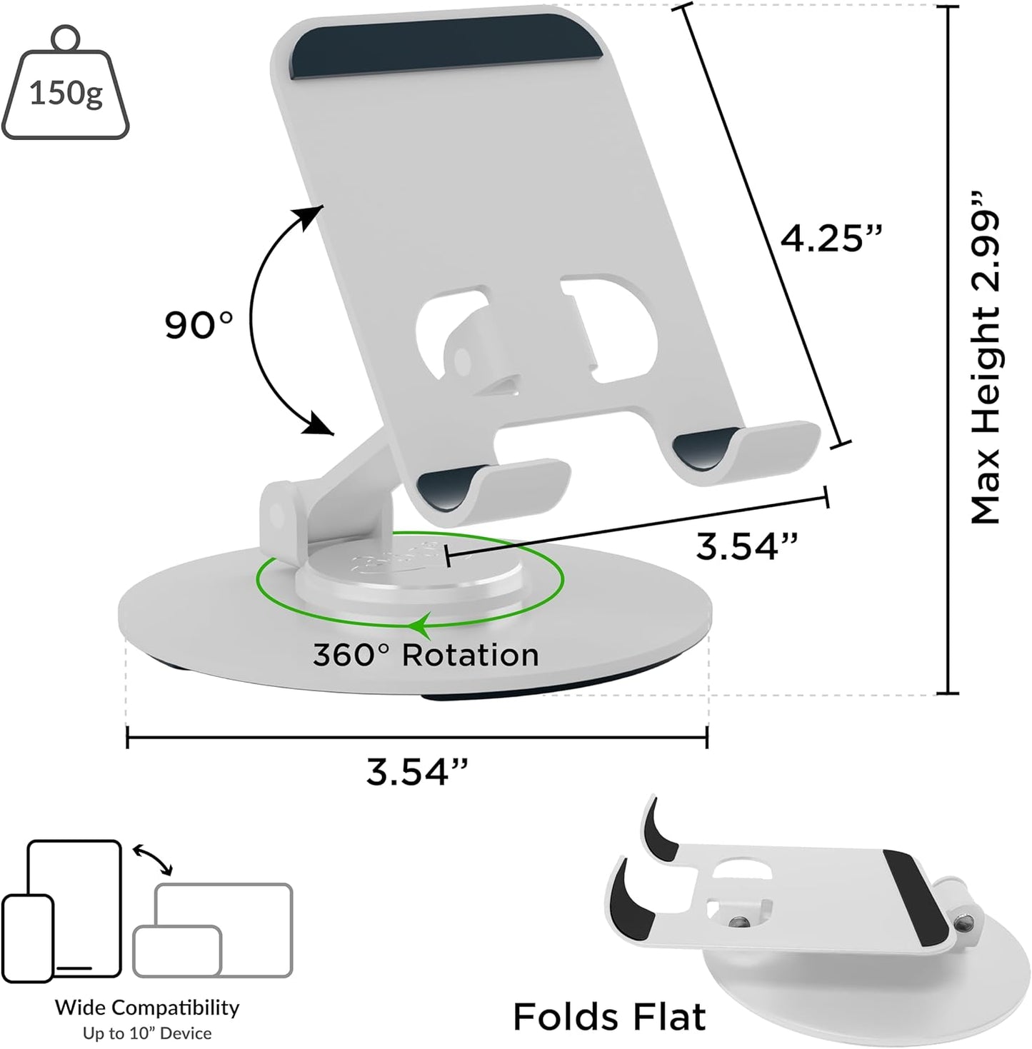 Uncaged Ergonomics 360° Swivel Rotating Adjustable Phone Stand for Desk, Portable & Foldable Cell Phone Stand for Desk, Compact Mobile Stand for Tabletop, Office, Kitchen & Bedroom (Black)
