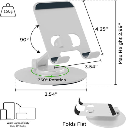 Uncaged Ergonomics 360° Swivel Rotating Adjustable Phone Stand for Desk, Portable & Foldable Cell Phone Stand for Desk, Compact Mobile Stand for Tabletop, Office, Kitchen & Bedroom (Black)