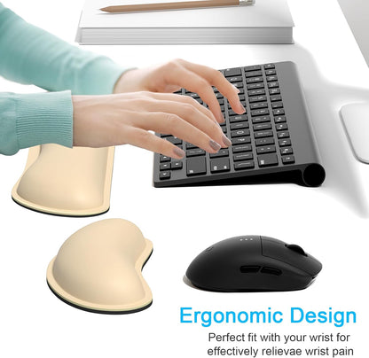 Dapesuom Keyboard Wrist Rest Set, Cute PU Leather Wrist Cushion for Computer Keyboard and Mousepad, Memory Foam Mouse Pad Rests Support with Non-Slip Base for Typing Pain Relief Laptop, Colonial White