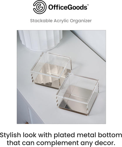 OfficeGoods 3-Tier Stackable Acrylic Holder- Stylish Desk Organizer and Storage for Office or Home – Transparent Round Design with Gold Metal Base