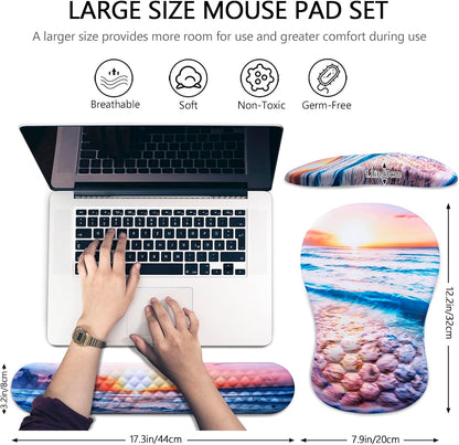 Mouse Pad Wrist Support, Laokiiy 2 in1 Keyboard Wrist Rest+ Ergonomic Mouse Pad, Non-Slip Wrist Rest for Computer Keyboard, Made Easy Typing & Relieve Wrist Pain（Banana Leaf Green）