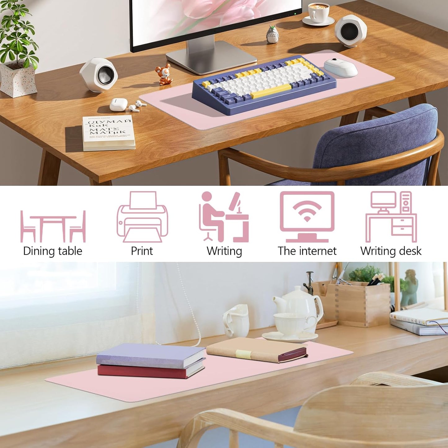 Green Desk Pad and Keyboard Wrist Rest, 3in1 Mousepad + Keyboard Wrist Rest+Mouse Wrist Rest for Home Office Table Computer Cover. (31.5×15.7,Green)