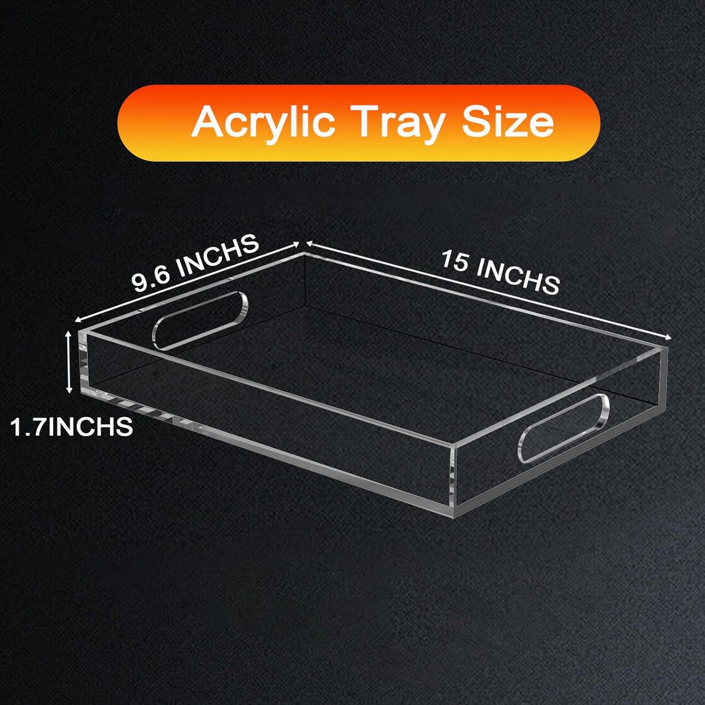 Clear Acrylic Tray with Raised Edges, Multi-Purpose Organizer Tray for Vanity, Bathroom, Kitchen, Countertop, Dresser & Desktop, Waterproof & Scratch-Resistant