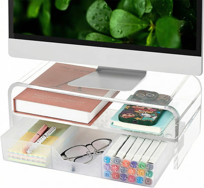 OPNICE Desk Organizer and Accessories, 2-Tier Computer Monitor Stand Riser with Drawer and 2 Pen Holders, Laptop Stand, Office Desk Accessories for Office Supplies, Black