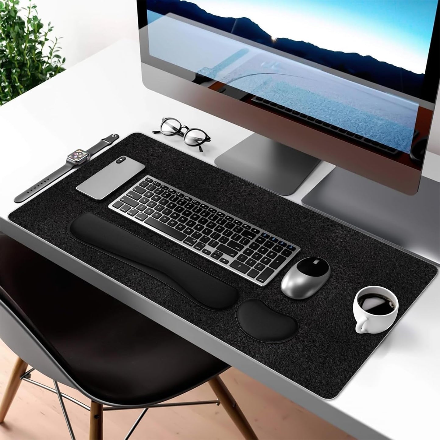 Mouse Pad and Keyboard Wrist Rest, 3-in-1 Large Keyboard and Mouse Pad Set, Ergonomic Wrist Rest for Computer Keyboards, Non-Slip Desk Mat Protector for Women (Purple Pink, 31.5" X 15.7")