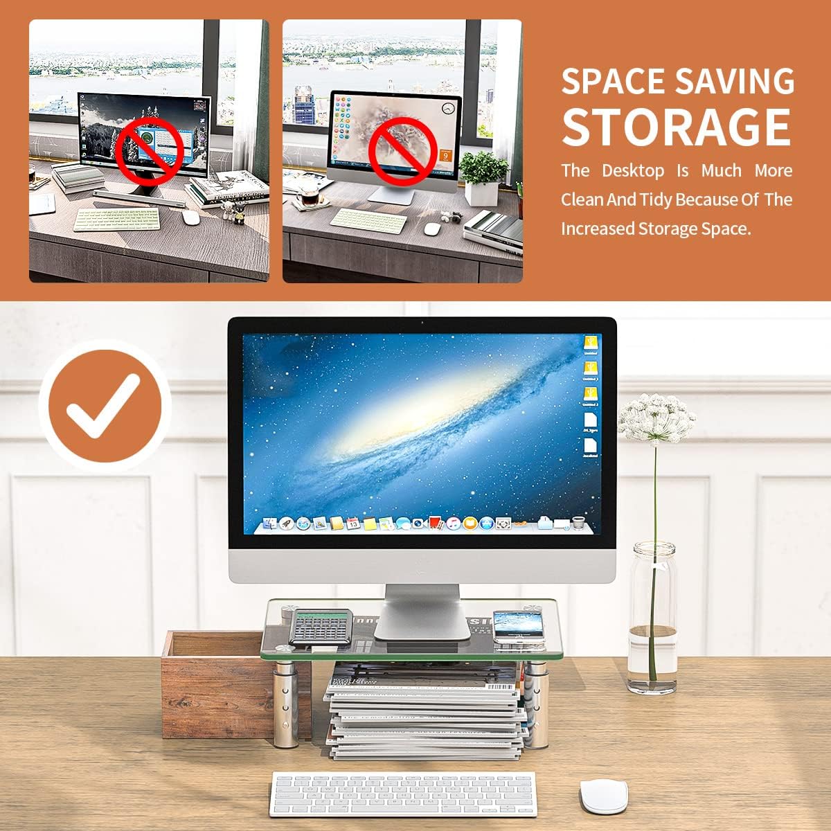 Hemudu Monitor Stand Riser, 3 Height Adjustable Laptop Stand Riser, Monitor Stand Riser for PC, Computer, Laptop Clear