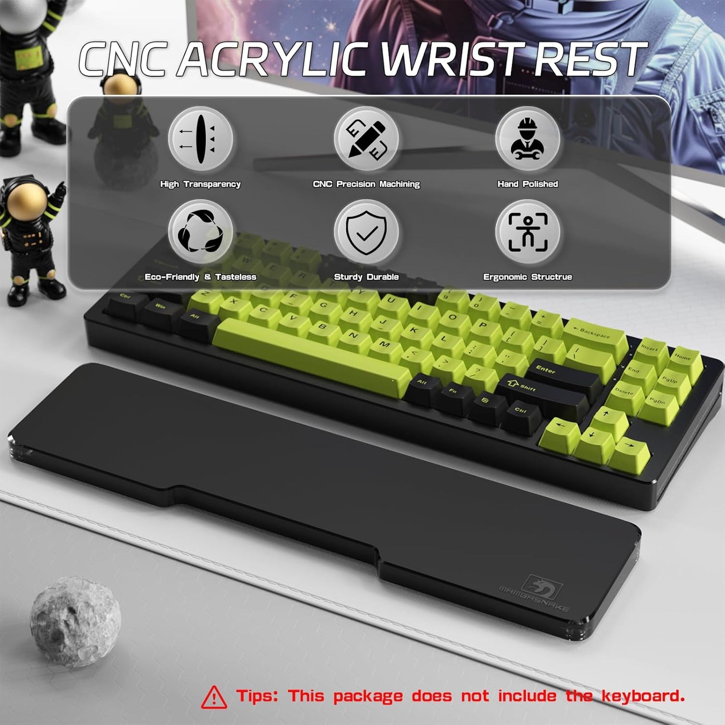 SELORSS Acrylic Keyboard Wrist Rest 98-Key Mechanical Keyboards Ergonomic Palm Rest for Computer Keyboard,Anti-Slip Base,Wrist Pad for Laptop,Office & Home-Easy Typing