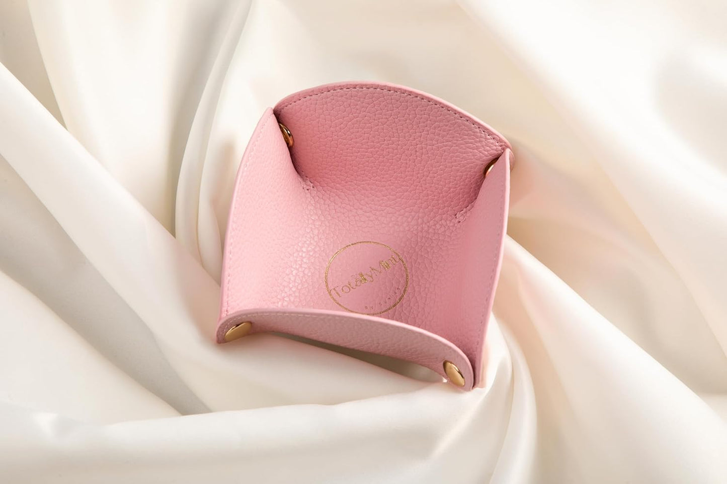 Cute Flower Shaped Leather Valet Tray,Premium Catchall Tray, Jewelry Tray 5.5'' Folding Portable Travel Oganizer,Decorative Desk Organizer For Key,Wallet,Watch,Coin,Jewelry (Baby Pink)