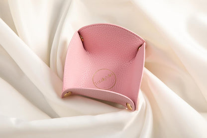 Cute Flower Shaped Leather Valet Tray,Premium Catchall Tray, Jewelry Tray 5.5'' Folding Portable Travel Oganizer,Decorative Desk Organizer For Key,Wallet,Watch,Coin,Jewelry (Baby Pink)