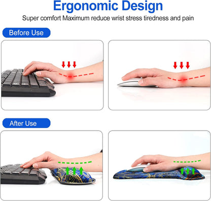 Keyboard Wrist Rest Pad Ergonomic Mouse Pad Set, ToLuLu Gel Mouse Pad Wrist Support for Computer Laptop, Mousepad Keyboard Wrist Support with Memory Foam for Easy Typing Pain Relief, Van Gogh Painting