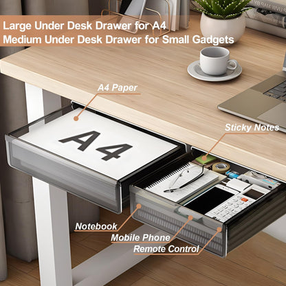 SVNNELP Under Desk Table Drawer Storage Organizer,3 Pack Large & Medium & Small Slide Out Desk Drawers - Hidden Desktop Organizer,Attachable Pencil Storage Tray Under Table(SML)