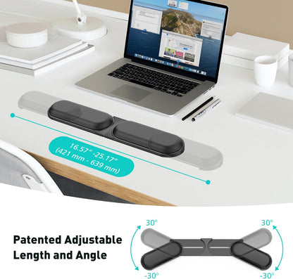 Adjustable Keyboard Wrist Rest, Extendable 16.57" to 25.17" Length & -30° to 30° Angle, Foldable Ergonomic Memory Foam Support for PC, Laptop, Gaming & Office, Waterproof PU Leather, Black