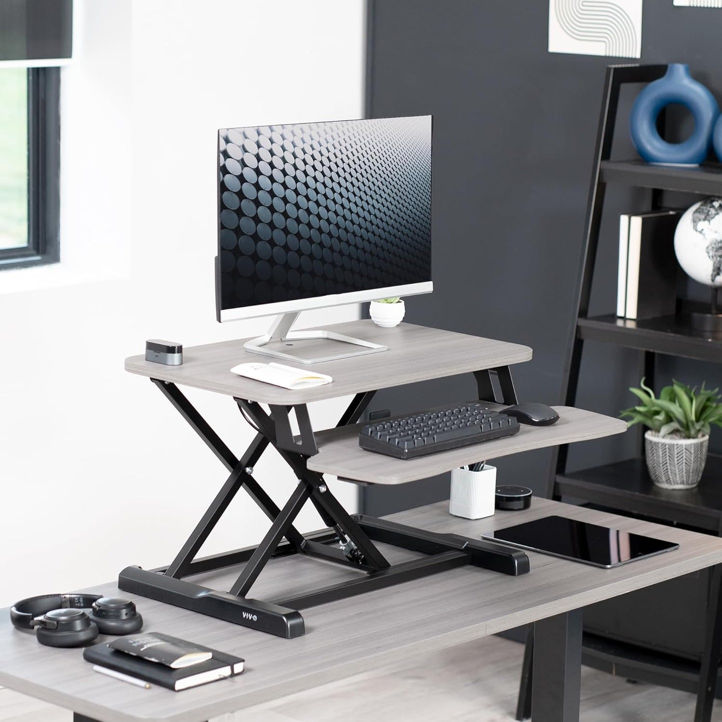 VIVO 26 inch Desk Converter, K Series, Height Adjustable Sit to Stand Riser, Dual Monitor and Laptop Workstation with Keyboard Tray, Black, DESK-V026KB