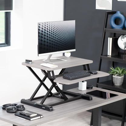 VIVO 26 inch Desk Converter, K Series, Height Adjustable Sit to Stand Riser, Dual Monitor and Laptop Workstation with Keyboard Tray, Black, DESK-V026KB