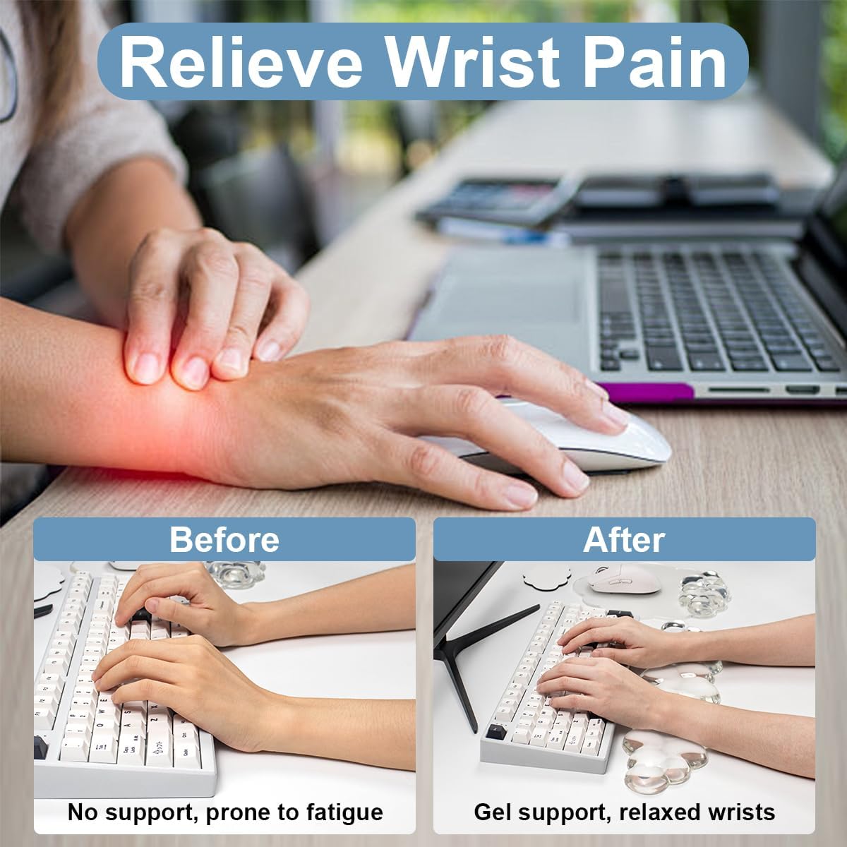 Gel Wrist Rest and Cloud Mouse Pad Support for Keyboard and Mouse - Ergonomic Pink Keyboard Wrist Pad Set for Typing Pain Relief/Computer/Laptop/Gaming/Home/Office (Cloud Shape, Gradient Blue Pink)