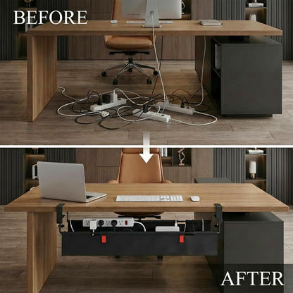 Under Desk Cable Management No Drill – 36" L x 6" W Cord Organizer, Upgraded Silicone Pads (No Scratch), 16 Cable Slots, Washable PE Honeycomb Base, Fits Desks 0–2.1" Thick, Black