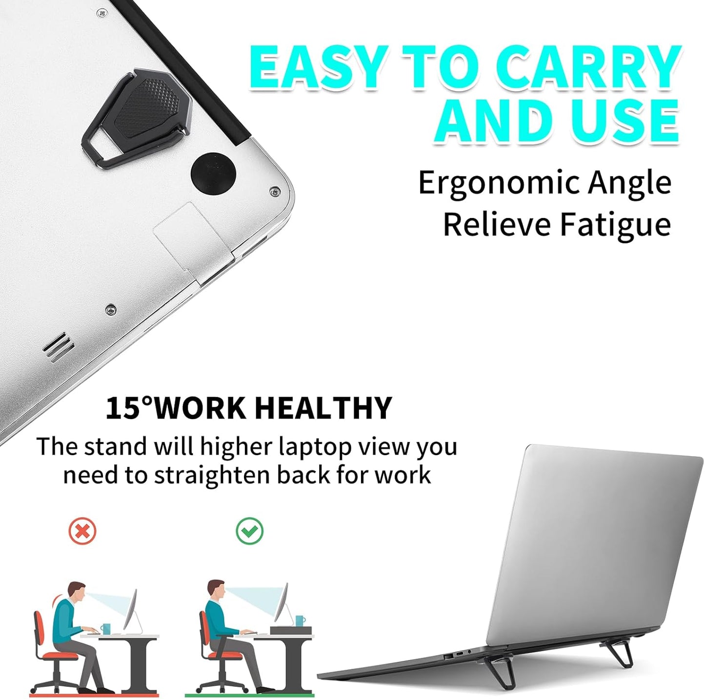 Konohan 4 Pieces Portable Keyboard Laptop Stand Mini Aluminum Keyboard Riser Foldable Cooling Laptop Kickstand Adjustable Lightweight Lifter for Desk Computer Laptops Notebooks 12-17 Inch(Silver)