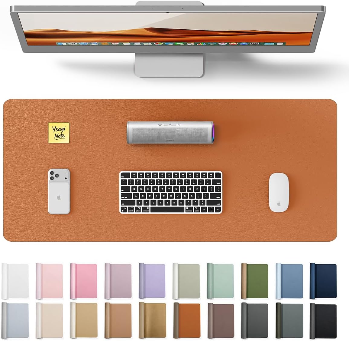 YSAGi Leather Desk Protector, Office Mat, Large Mouse Mat, Non-Slip PU Leather Blotter, Laptop Pad, Waterproof Writing Pad for Office and Home (Light Pink, 23.6" x 13.8") - Colors A