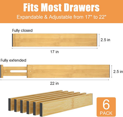 Bamboo Drawer Dividers,17-22" Adjustable Kitchen Drawer Organizer for Clothes,4 Pack Expandable Drawer Organization Separators for Bedroom,Bathroom,Dresser and Office,Natural