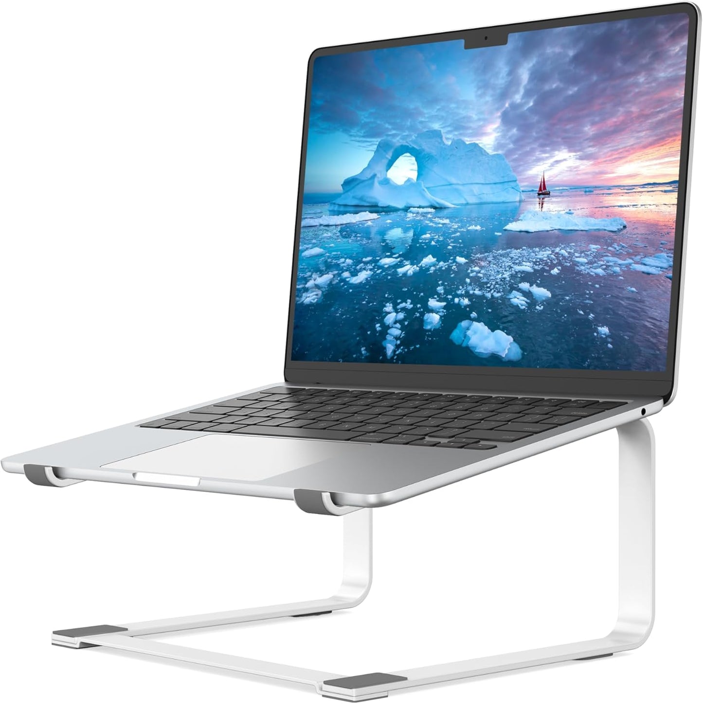 SOUNDANCE Laptop Stand for Desk, Ergonomic Metal Computer Riser for 12-17.3 Inch Laptops, Heavy Duty Stable Desktop Holder, Improves Eye Level & Workspace Organization, Silver