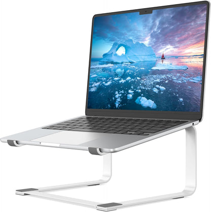 SOUNDANCE Laptop Stand for Desk, Ergonomic Metal Computer Riser for 12-17.3 Inch Laptops, Heavy Duty Stable Desktop Holder, Improves Eye Level & Workspace Organization, Silver