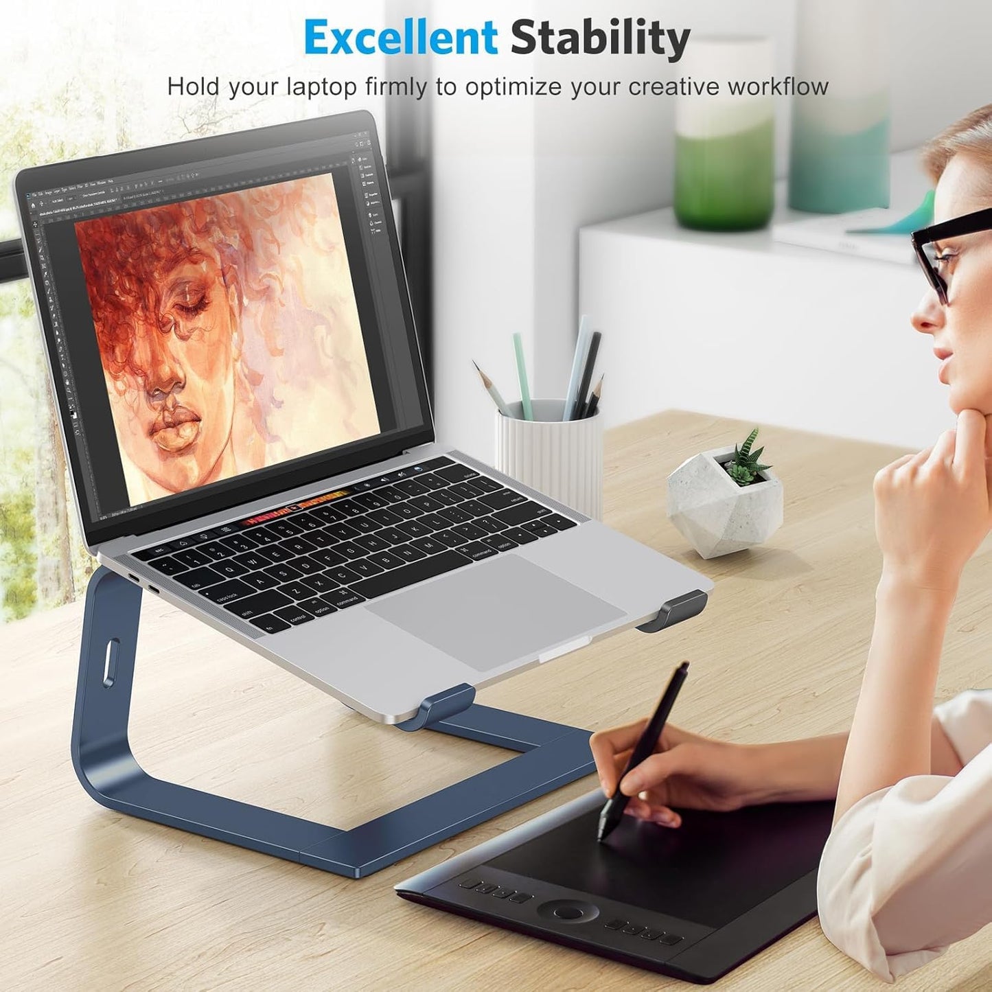 OMOTON Laptop Stand, Detachable Laptop Mount, Aluminum Laptop Holder Stand for Desk, Compatible with MacBook Air/Pro, Dell, HP All Laptops (11-16 inch), Silver