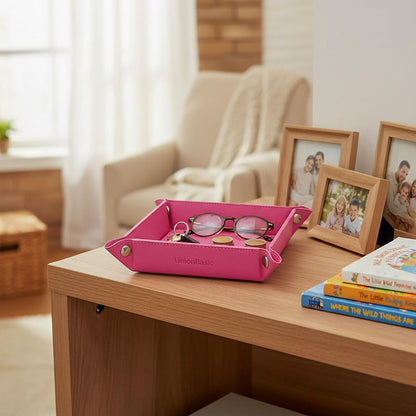 UnionBasic Medium Valet Tray, Jewelry Tray for Rings Watches Earrings, Entryway Catchall Caddy for Coins Keys Change, Nightstand Bedside Valet Holder, Trays for Electronic Gadgets, Candy Pink Plus - Colors B