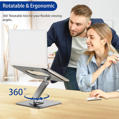 BESIGN LSX7 Laptop Stand with 360 Rotating Base, Ergonomic Adjustable Notebook Riser, Foldable Computer Holder Compatible with 10-15.6" Laptops (Black)