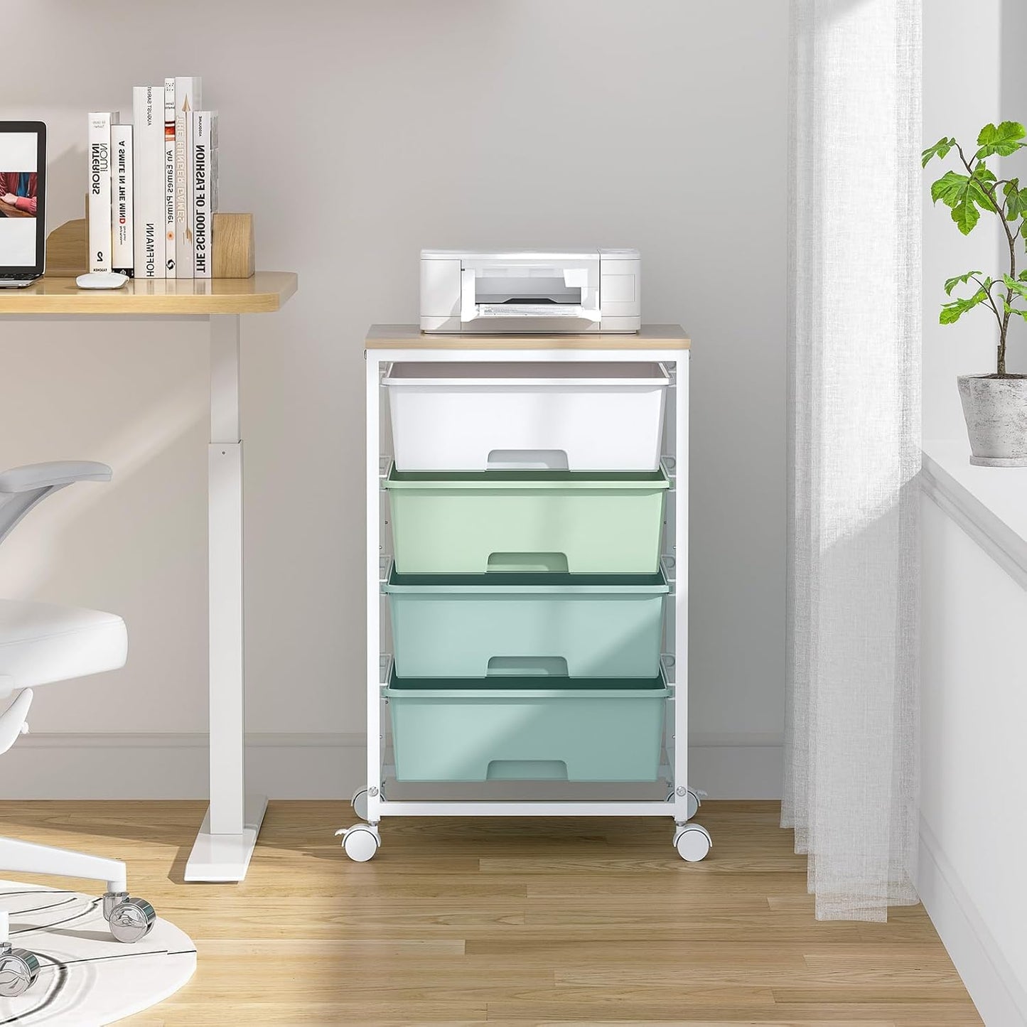 SYKIARIOL Utility Cart with 4 Drawers, Multipurpose Rolling Storage Cart with 4 Drawers and 2 Lockable Wheels, 4-Tier Rolling Storage Cart Organizer for Home Office Dorm, Bright White