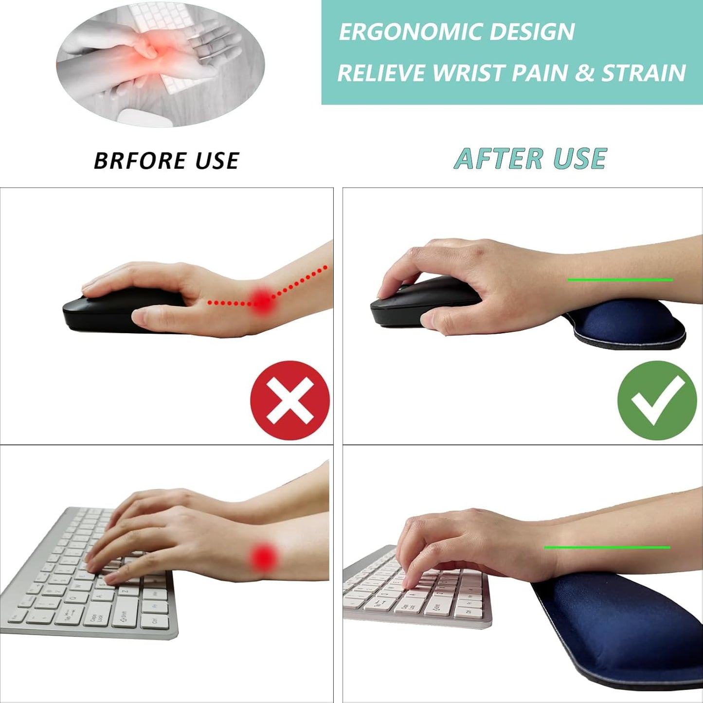 Keyboard Wrist Rest Mouse Wrist Support Set, Memory Foam Wrist Rest Pad for Computer Laptop Keyboard Mouse, Ergonomic Wrist Cushion Support for Typing Pain Relief, Gaming Home Office, Purple